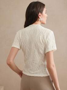 Anewsta Spring, Elegant, Casual Women's Knitted Texture Wrinkle Versatile Apricot Short Sleeved T-Shirt