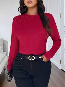 Celure Plus Size Casual Commuting Bodysuit, Comfortable Long Sleeve High-End, Niche, Base Layer, Lightweight Comfortable, Long Sleeve, Suitable For Valentine's Day - Burgundy - View 7