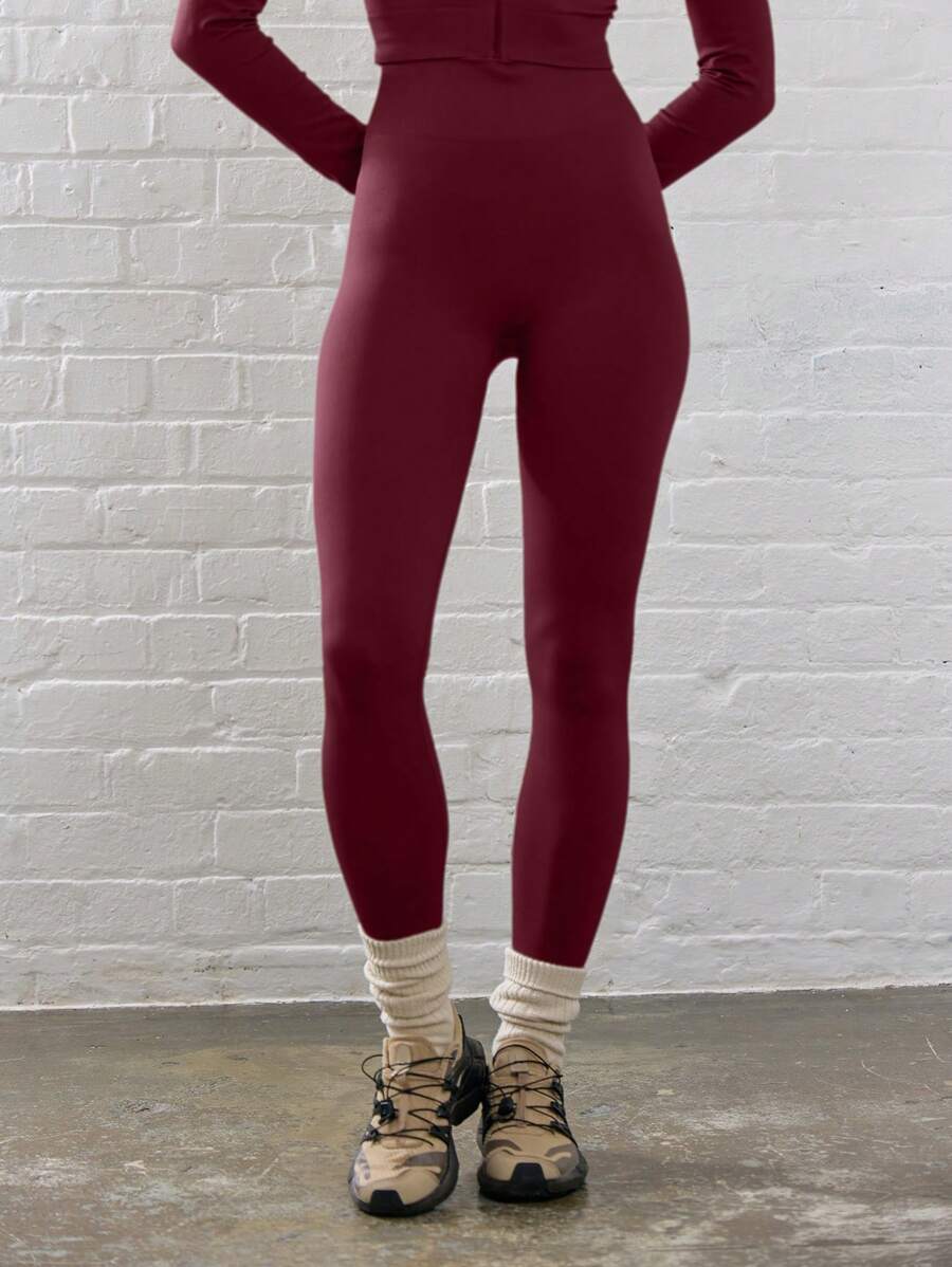 Musera Sport Ribbed High Waist Contour Activewear Leggings Workout Gym Running Gym Fitness Fall  Yoga Pilates Daily Casual - Burgundy - View 1