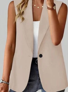 Vionelle Plus Size Women's Solid Color Single Button Casual Sleeveless Vest Graduation,Back To School,Teacher Outfits For Women Winter Fall Autumn - Apricot - View 1