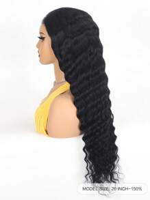 Wear&Go Deep Wave 6X4 透明预切蕾丝封口假发 16-28 英寸黑色预拔自然发际线人发高品质女士假发日常使用透气帽感觉气流全天未处理原始人发假发 - Natural Black - 查看 4