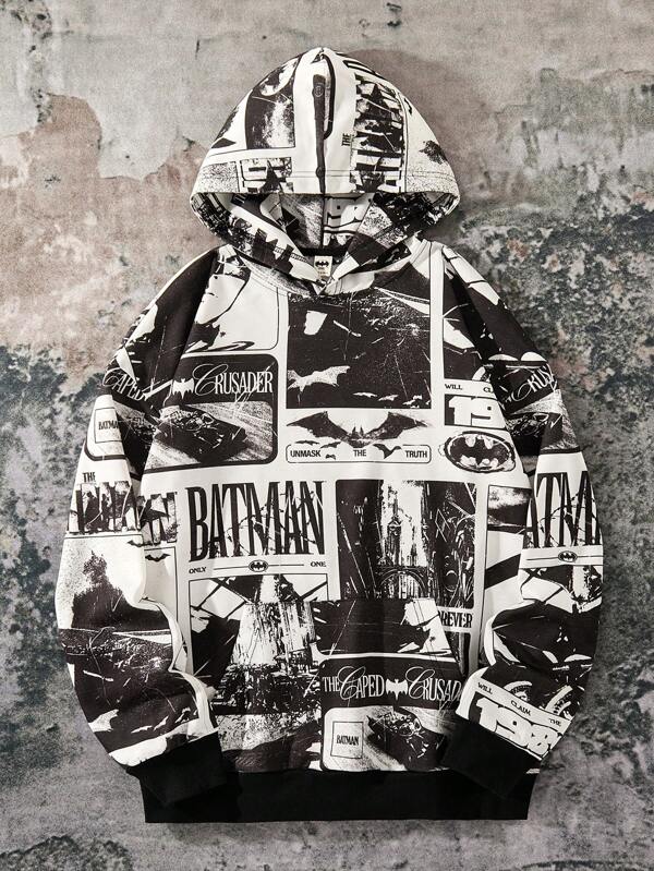 BATMAN X SHEIN 85th Sudaderas con capucha unisex estampadas all over, para otoño