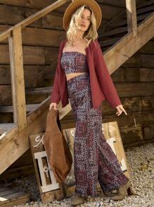 LanaWest Printed High Waist Wide Leg Beach Pants Fall Cloth For Women - Burgundy - View 4
