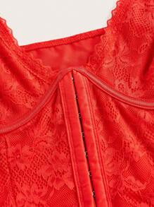 SHEIN ICON Plus Size Lace Patchwork Underwired Triangle Cup Lace Trim Decorative Dress For Summer - Red - View 3