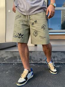 DAZY Shorts casuales de verano para hombres con cordón en la cintura y estampado geométrico