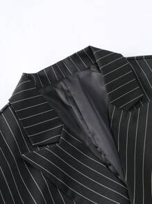 Manfinity Mode Plus Size Men's Striped Lapel Collar Double-Breasted Jacket And Pants, Business Suit Set