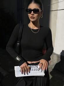 DAZY Vacation Backless Slim Fit Sexy Women's Long Sleeve T-Shirt, Spring,Y2k,Fall Women Clothes