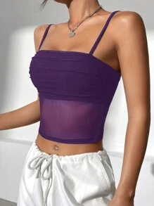 SHEIN EZwear Summer Black TopContrast Mesh Crop Cami Top