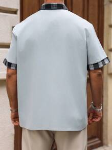 Manfinity CasualCool Camisa casual de manga corta de una sola de botones con bolsillo y estampado de cuadros en tallas grandes para hombre