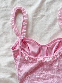 Soleia Top sin mangas de estilo retro para mujer con textura de encaje, volantes y lazo, en color rosa romántico y sensual - Rosa - Ver 6