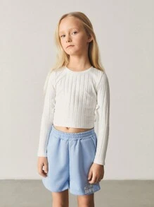 SHEIN Tween Girls' Knitted Texture Solid Color Round Neck Casual T-Shirt 3pcs/Set