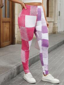 SHEIN LUNE Plus Size Christmas & New Year Casual & Fashionable Two-Tone Leggings, Cooling, Stress Relief, Evening Long Gown, Elegant Fashion Women Lounge