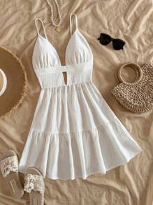 Soleia Urlaubs-Lässig V-Ausschnitt rückenfrei weißes Kleid für den Sommer