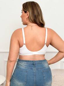 1pc Plus Size Contrast Lace Push-Up Wire Bra Lingerie - White - View 2