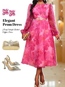 Fleurora Váy chữ A cổ tròn tay giám mục thanh lịch mùa thu đông cổ điển sang trọng cho tiệc cưới cocktail - Nhiều màu - Xem 1