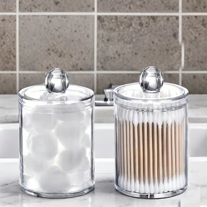 3 件 Qtip 分配器支架，10 盎司透明塑料罐套装，用于浴室存储和整理，梳妆台化妆品收纳盒家居浴室装饰浴室收纳夏季化妆品收纳