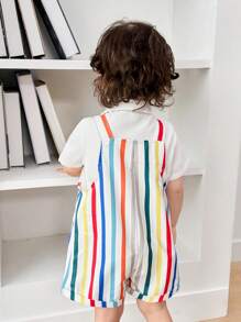Baby Boy Casual Sports Cute Funny Colorful Romper With Suspender Shorts, Suitable For Spring & Summer, Wear At Home Or Go Out