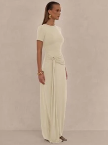 MUSERA Draped Front Ruched Maxi Dress Spring Vacation Pastel Summer Graduation, Prom, Elegant Ibiza Wedding Guest Holiday Beach Night Out