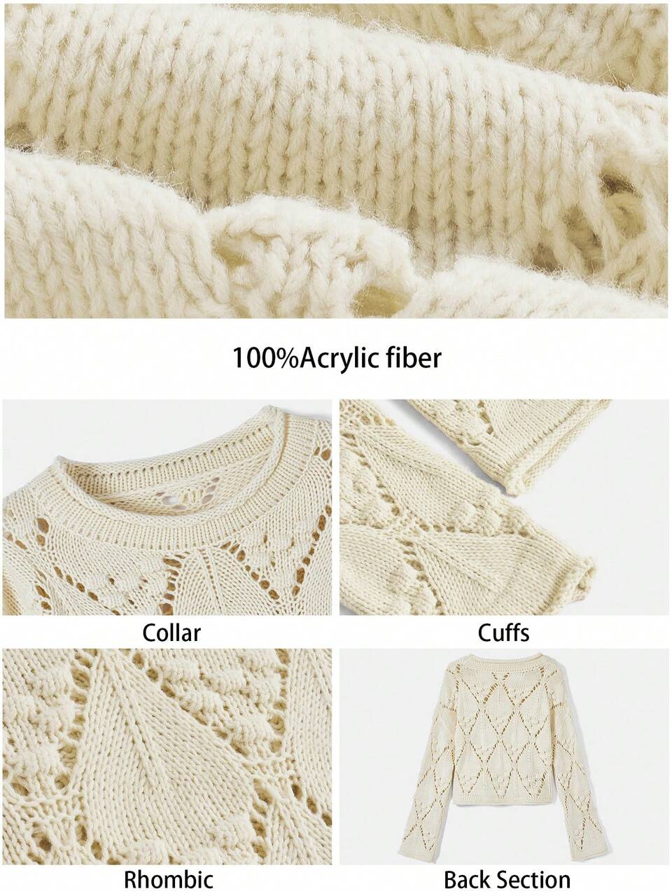 SHEIN Maija Women's Beige Autumn Casual Pullover,Pale Peach Textured Knit Relaxed Fit Sweater,Dropped Shoulder Diamond Pattern Design For Any Occasion,Winter