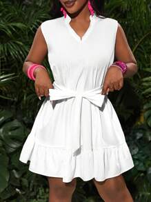 Slaydiva Off Shoulder Puff Sleeve Dress Simple Fashionable Daily Casual - White - View 7