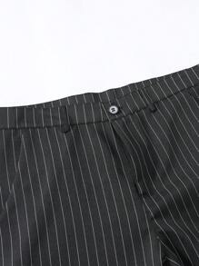 Manfinity Mode Plus Size Men's Striped Lapel Collar Double-Breasted Jacket And Pants, Business Suit Set