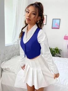 SHEIN EZwear Minimalist Fashion Casual Daily Wear Suit Vest In Fall/Winter - Royal Blue - View 5