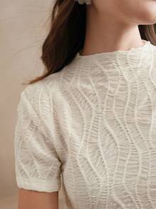Anewsta Spring, Elegant, Casual Women's Knitted Texture Wrinkle Versatile Apricot Short Sleeved T-Shirt
