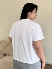 Dazy Plus 宽松圆领镂空爱心短袖 T 恤，白色，春夏 - 白色 - 查看 2