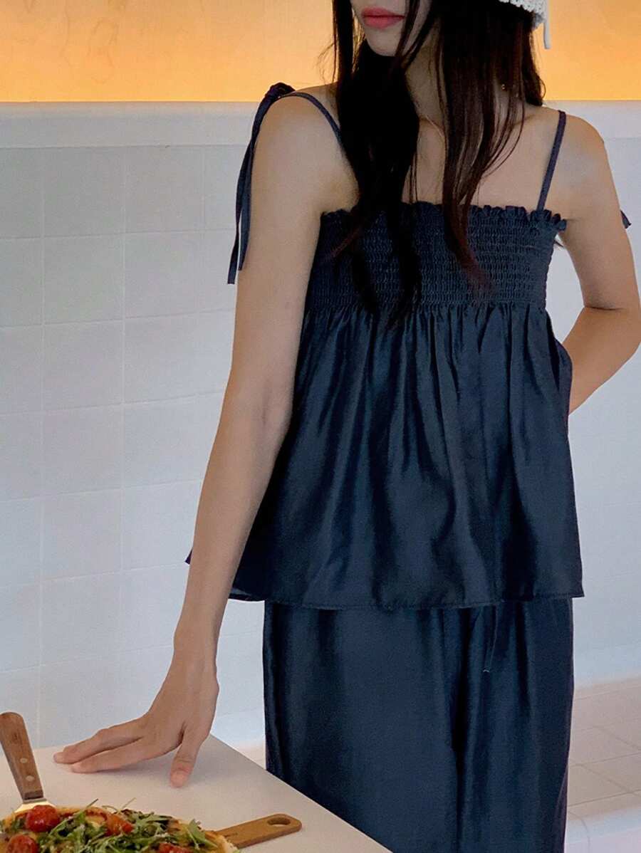DAZY 2 Stück/Set Damen einfarbiger Jumpsuit mit Spaghettiträgern für Frühling und Sommer