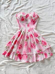 Soleia Romantic Summer Ruffled Bandeau Mini Princess Dress, Suitable For Vacation, Valentine's Day Date, Spring - Multicolor - View 5