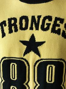 Manfinity Homme Men's Letter & Pentagram Pattern Crew Neck Short Sleeve Knit Top, Spring/Autumn