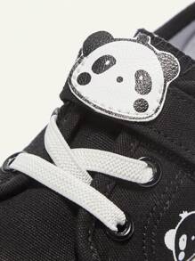 Cozy Pixies 1 双男童熊猫钩环帆布平底休闲运动鞋适合日常穿着，四季皆宜（图案随机） - 黑色 - 查看 9