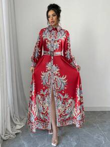Calvaya Robe chemise maxi imprimée élégante de style vintage pour femmes