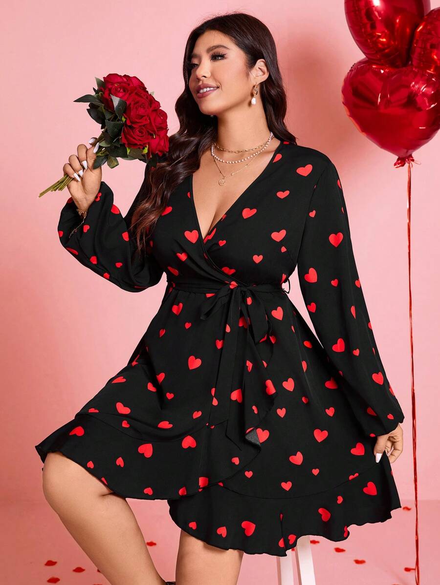 SHEIN Clasi 大码简约时尚休闲日常连衣裙，情人节 - 黑色 - 查看 1