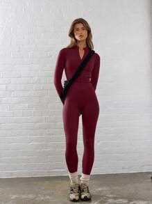 Musera Sport Ribbed High Waist Contour Activewear Leggings Workout Gym Running Gym Fitness Fall  Yoga Pilates Daily Casual - Burgundy - View 6