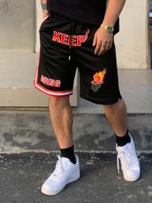 DAZY Herren Lässig Sport Basketball Shorts mit Buchstabenaufdruck - Schwarz - View 6