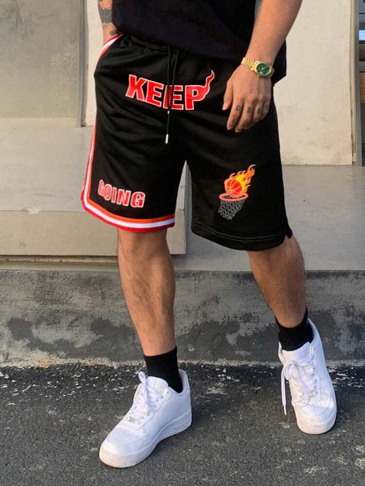 DAZY 男士字母印花休闲运动篮球短裤 - 黑色 - 查看 6