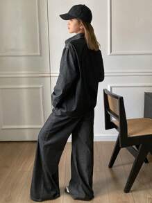 DAZY 2pcs Women Denim Shirt And Jeans 2 Pieces Set - Black - View 5