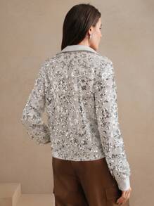 Anewsta Blusa superior de malla hueca brillante con lentejuelas sexy de color granate, para uso en fiestas