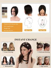 Hair Toppers For Women Real Human Hair,Hair Toppers For Women 100% Real Human Hair Toppers For Women Hair Pieces For Thinning Hair Wiglets Premium Remy Hair Toppers 10inch (1B#) - SNatural - View 7