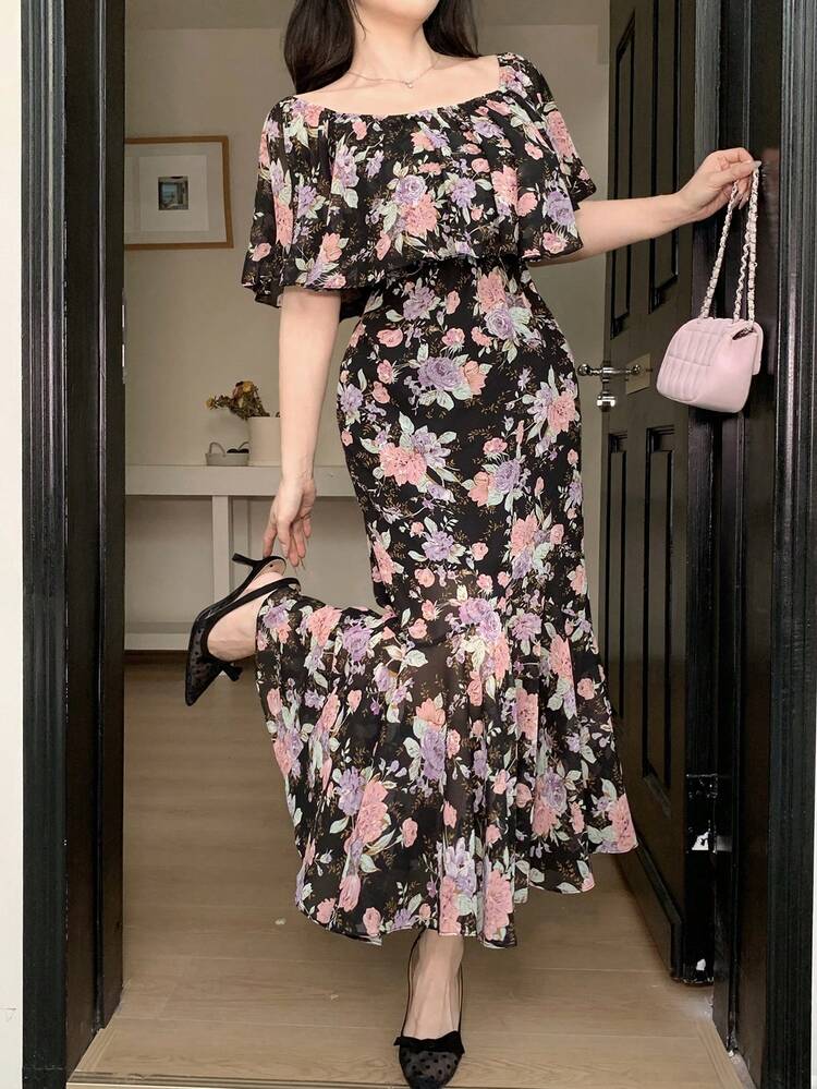 Floral Off Shoulder Ruffle Hem Midi Dress For Women Sundress Vacation Outfits Women