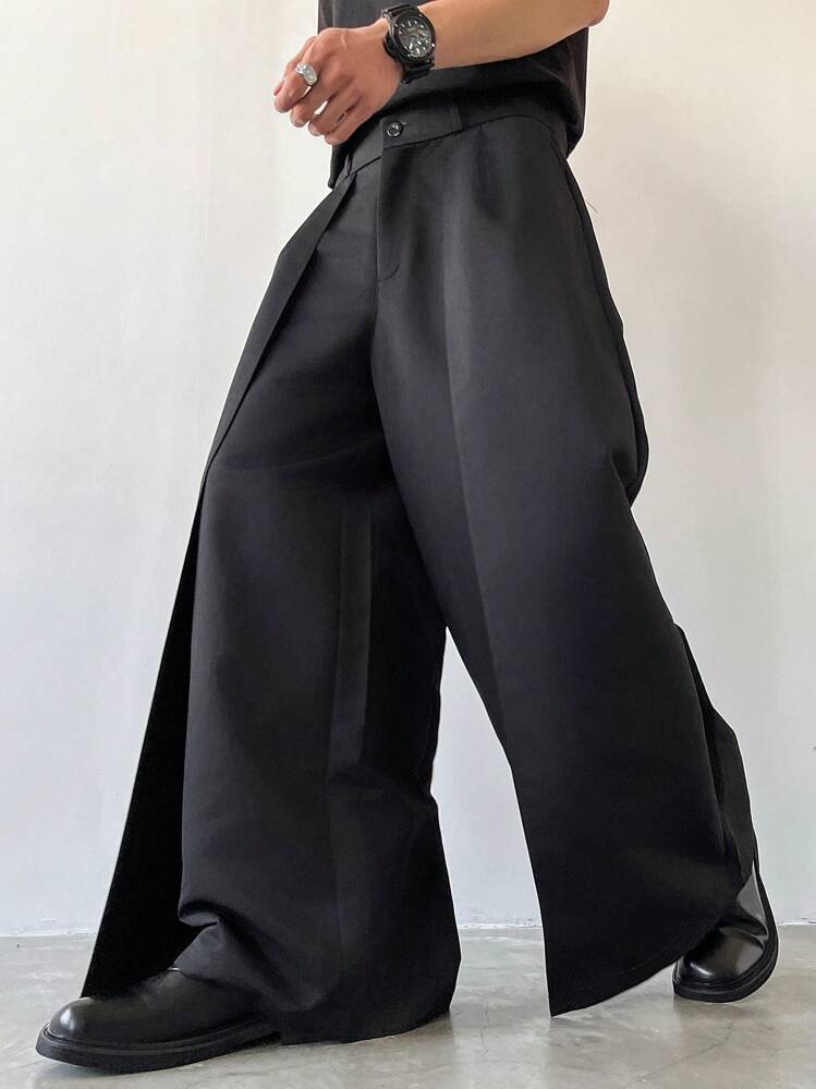 Manfinity Roughcore Pantalones casuales de corte holgado para hombre talla grande, simples y elegantes para uso diario, pantalón negro, otoño - Negro - Añade 1