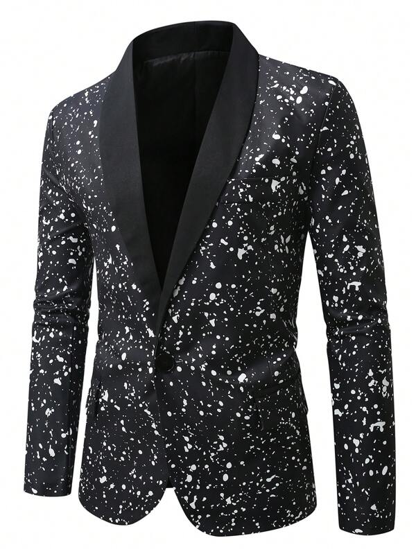 Manfinity AFTRDRK Plus Size Men's All-Over Print Long Sleeve Shawl Collar Casual Blazer