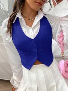 SHEIN EZwear Minimalist Fashion Casual Daily Wear Suit Vest In Fall/Winter - Royal Blue - View 1