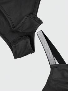 Maweii 2025 New Large Metallic Silver Ribbon Slanted Shoulder Asymmetric Bodysuit Top. Stretch, Slit, Knitted, Cocktail Party, Bridesmaids, Weddings, Four Seasons, Graduation, Festivals, Music Festival Parties.