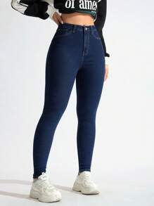 SHEIN ICON 女士休闲紧身牛仔裤，带口袋，百搭