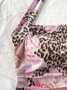 Soleia Women's Halter Tie-Up Side Ruched Leopard Floral Print Cami Top, Suitable For Vacation - Multicolor - View 4