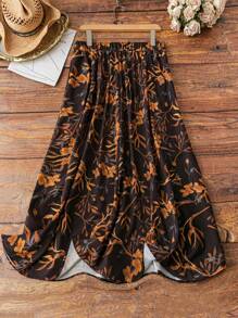 SHEIN LUNE Plus Size Women All Over Print Casual Regular Skirt Fall Cloth For Women - Multicolor - View 2