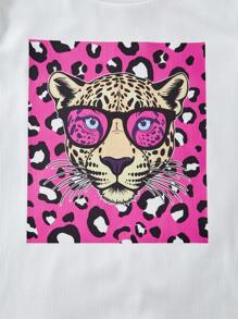 Sparklyn 2 Pieces Tween Girl Leopard Print Cap Sleeve Ruffle Hem T-Shirt With Pleated Skirt Set, Spring/Summer, School, Campus, College Summer Holiday - Red and White - View 6