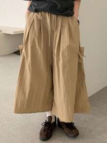 DAZY Quần ống rộng cạp chun siêu rộng cho nữ, quần short Bermuda, mọi mùa - Màu Khaki - Xem 8